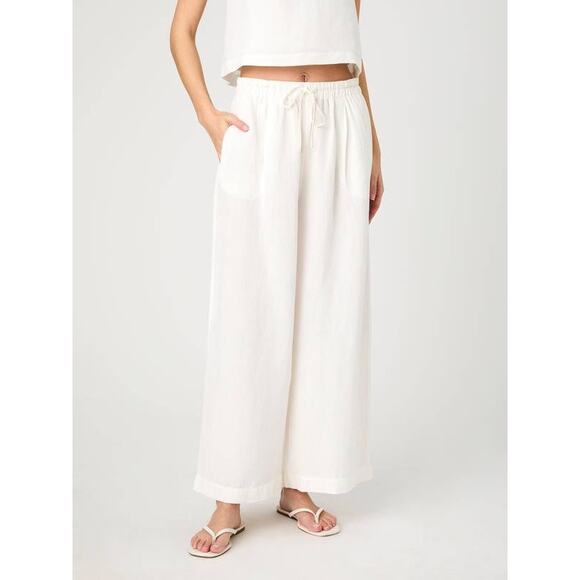 French Connection Birdie Linen Wide Leg Trouser Pant Summer White Small S Beach - Picture 2 of 5